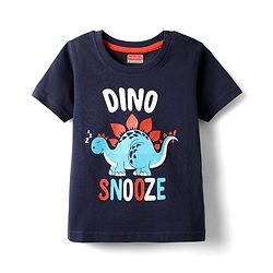 Babyhug Cotton Knit Half Sleeves Shorts Night Suit With Dino Print - Navy Blue