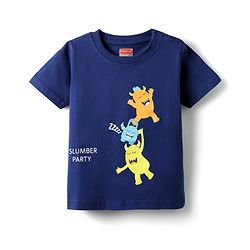 Babyhug Cotton Knit Half Sleeves Shorts Night Suit With Monsters Print - Navy Blue