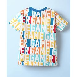 Babyhug Cotton Knit Half Sleeves Co-ords Shorts Night Suit With Gamer Text Print - Multicolor
