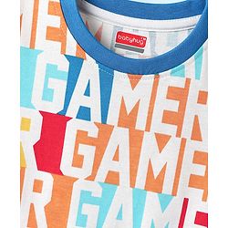 Babyhug Cotton Knit Half Sleeves Co-ords Shorts Night Suit With Gamer Text Print - Multicolor
