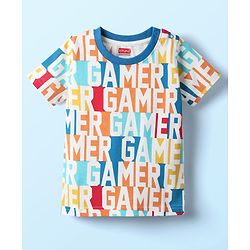 Babyhug Cotton Knit Half Sleeves Co-ords Shorts Night Suit With Gamer Text Print - Multicolor