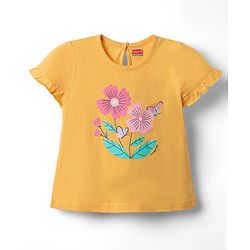 Babyhug Cotton Knit Half Sleeves  Shorts Night Suit With Floral Print - Yellow
