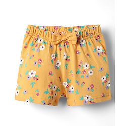 Babyhug 100% Cotton Knit Half Sleeves Shorts Night Suit With Floral Print - Yellow