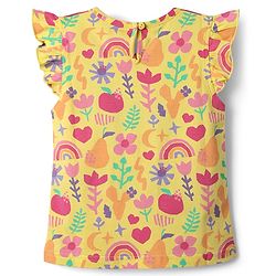 Babyhug Cotton Knit Frill Sleeves Shorts Night Suit With Floral Print - Yellow