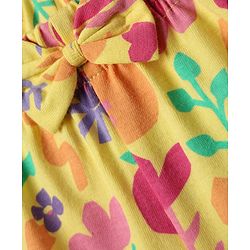 Babyhug Cotton Knit Frill Sleeves Shorts Night Suit With Floral Print - Yellow