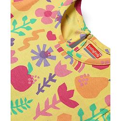 Babyhug Cotton Knit Frill Sleeves Shorts Night Suit With Floral Print - Yellow