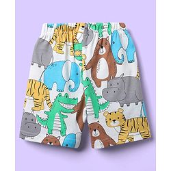 Babyhug Cotton Knit Half Sleeves Co-ords Shorts Night Suit With Vehicle Print - Multicolor