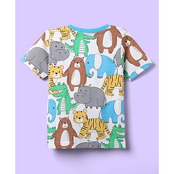 Babyhug Cotton Knit Half Sleeves Co-ords Shorts Night Suit With Vehicle Print - Multicolor