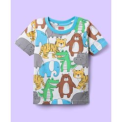 Babyhug Cotton Knit Half Sleeves Co-ords Shorts Night Suit With Vehicle Print - Multicolor