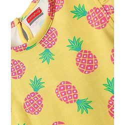 Babyhug Cotton Knit Frill Sleeves Co-ords Shorts Night Suit With Pineapple Print - Yellow