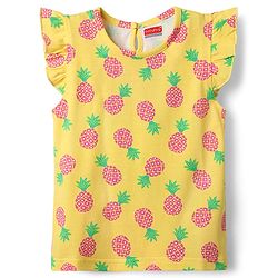 Babyhug Cotton Knit Frill Sleeves Co-ords Shorts Night Suit With Pineapple Print - Yellow