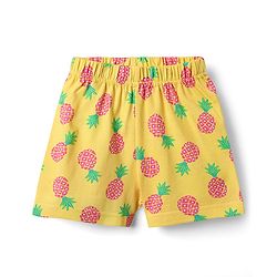 Babyhug Cotton Knit Frill Sleeves Co-ords Shorts Night Suit With Pineapple Print - Yellow
