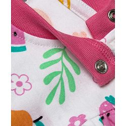 Babyhug Cotton Knit Frill Sleeves  Shorts Night Suit With Tropical Theme Print - White