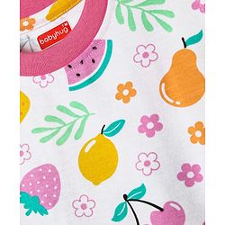 Babyhug Cotton Knit Frill Sleeves  Shorts Night Suit With Tropical Theme Print - White