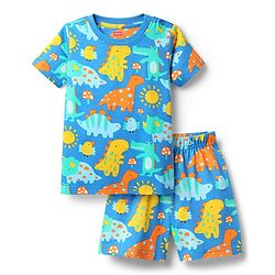Babyhug Cotton Knit Half Sleeves Co-Ord Shorts Night Suit with Dino Print - Blue