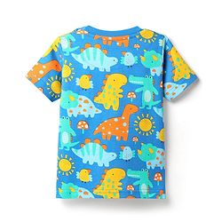 Babyhug Cotton Knit Half Sleeves Co-Ord Shorts Night Suit with Dino Print - Blue