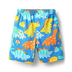 Babyhug Cotton Knit Half Sleeves Co-Ord Shorts Night Suit with Dino Print - Blue