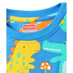Babyhug Cotton Knit Half Sleeves Co-Ord Shorts Night Suit with Dino Print - Blue