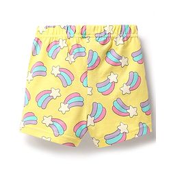Babyhug Cotton Knit Frill Sleeves Co-ords Shorts Night Suit With Rainbow Print - Yellow