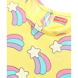 Babyhug Cotton Knit Frill Sleeves Co-ords Shorts Night Suit With Rainbow Print - Yellow