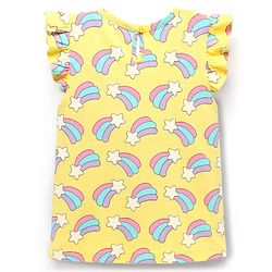 Babyhug Cotton Knit Frill Sleeves Co-ords Shorts Night Suit With Rainbow Print - Yellow