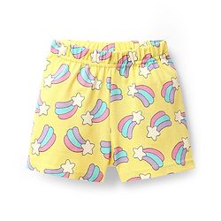 Babyhug Cotton Knit Frill Sleeves Co-ords Shorts Night Suit With Rainbow Print - Yellow