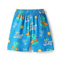 Babyhug Cotton Knit Half Sleeves Shorts Night Suit with Dino Print - Blue