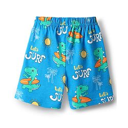 Babyhug Cotton Knit Half Sleeves Shorts Night Suit with Dino Print - Blue