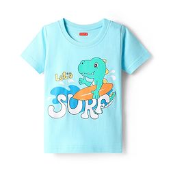 Babyhug Cotton Knit Half Sleeves Shorts Night Suit with Dino Print - Blue