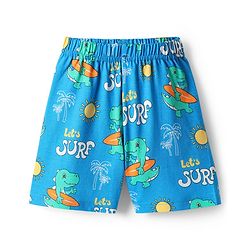 Babyhug Cotton Knit Half Sleeves Shorts Night Suit with Dino Print - Blue