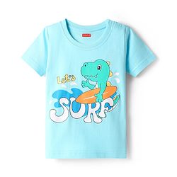Babyhug Cotton Knit Half Sleeves Shorts Night Suit with Dino Print - Blue