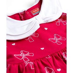 Babyhug Single Jersey Knit Sleeveless Bow Printed Fit & Flared Frock with Bloomer - Dark Pink