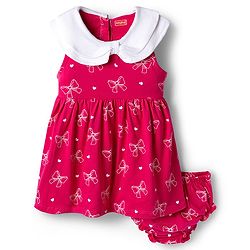 Babyhug Single Jersey Knit Sleeveless Bow Printed Fit & Flared Frock with Bloomer - Dark Pink