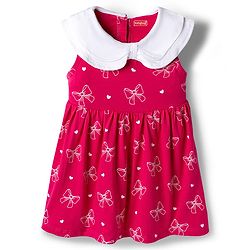 Babyhug Single Jersey Knit Sleeveless Bow Printed Fit & Flared Frock with Bloomer - Dark Pink