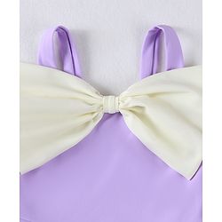 Babyhug Sleeveless Frock Swimsuit With Bow Applique & Cap - Purple