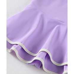 Babyhug Sleeveless Frock Swimsuit With Bow Applique & Cap - Purple