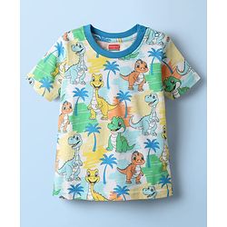 Babyhug Cotton Knit Half Sleeves Co-ords Shorts Night Suit With Animal Print - Multicolor
