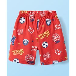 Babyhug Cotton Knit Half Sleeves Shorts Night Suit With Football & Cartoon Print - Red