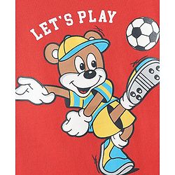 Babyhug Cotton Knit Half Sleeves Shorts Night Suit With Football & Cartoon Print - Red