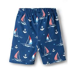 Babyhug Cotton Knit Half Sleeves Co-ords Shorts Night Suit with Nautical Theme Print - Navy Blue