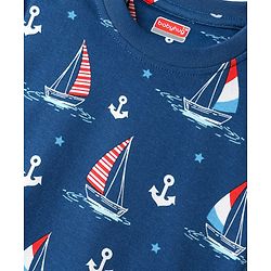 Babyhug Cotton Knit Half Sleeves Co-ords Shorts Night Suit with Nautical Theme Print - Navy Blue