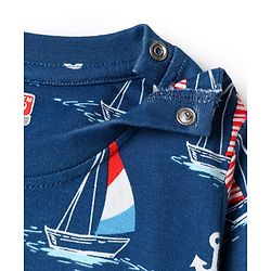 Babyhug Cotton Knit Half Sleeves Co-ords Shorts Night Suit with Nautical Theme Print - Navy Blue