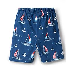 Babyhug Cotton Knit Half Sleeves Co-ords Shorts Night Suit with Nautical Theme Print - Navy Blue