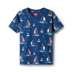 Babyhug Cotton Knit Half Sleeves Co-ords Shorts Night Suit with Nautical Theme Print - Navy Blue