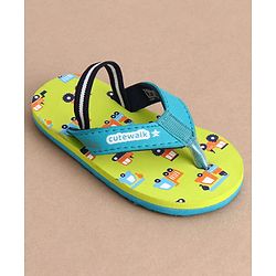 Cute Walk by Babyhug Casual Back Strap Slip On Flip Flops with Vehicle Print - Green