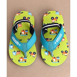 Cute Walk by Babyhug Casual Back Strap Slip On Flip Flops with Vehicle Print - Green