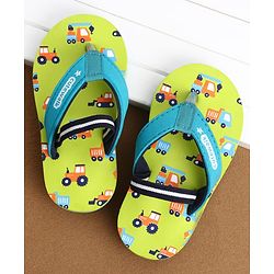 Cute Walk by Babyhug Casual Back Strap Slip On Flip Flops with Vehicle Print - Green