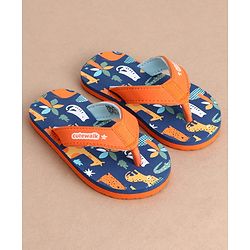 Cute Walk by Babyhug Casual Slip On Flip Flops with Animal Print - Blue & Orange
