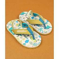 Cute Walk by Babyhug Flip Flop With Tropical Theme Print - White & Green