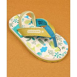 Cute Walk by Babyhug Flip Flop With Tropical Theme Print - White & Green